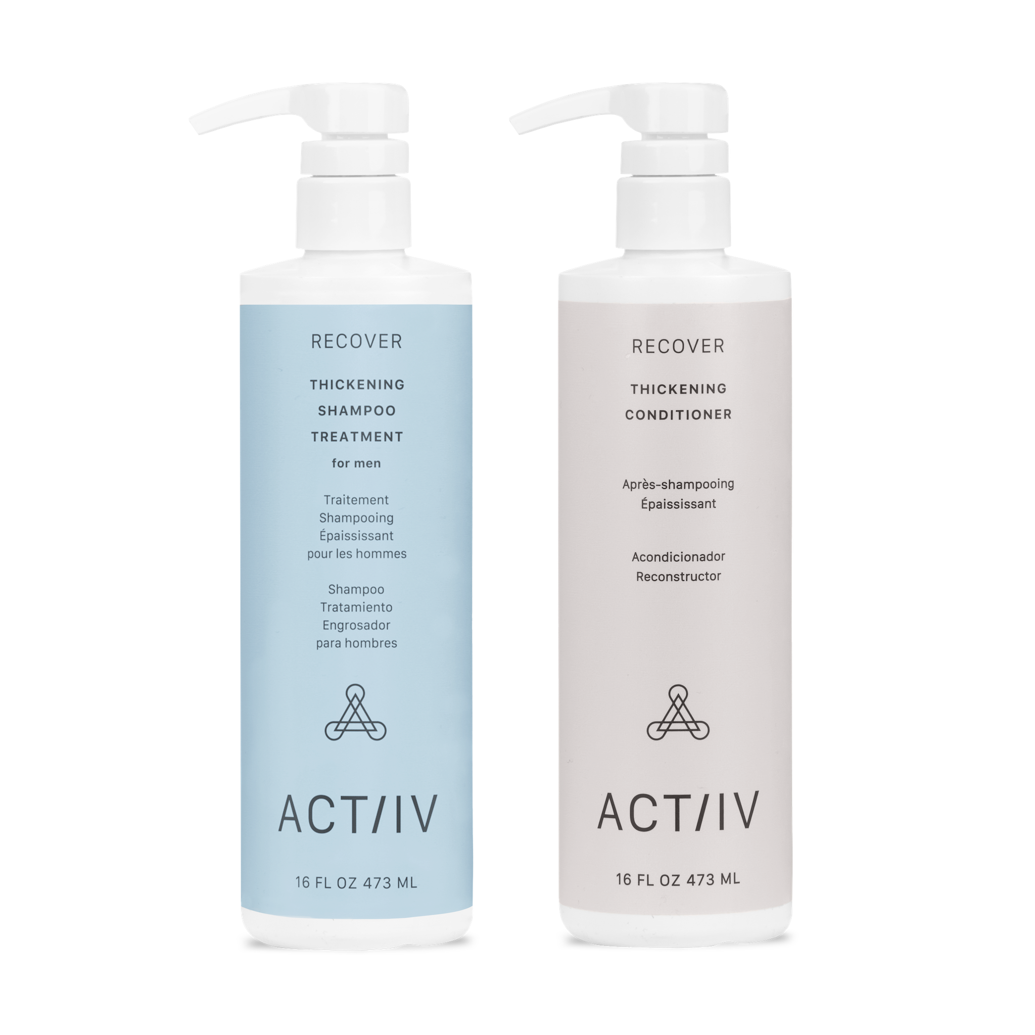 RECOVER 16OZ. THICKENING MEN'S DUO Shampoo and Conditioner Bottles
