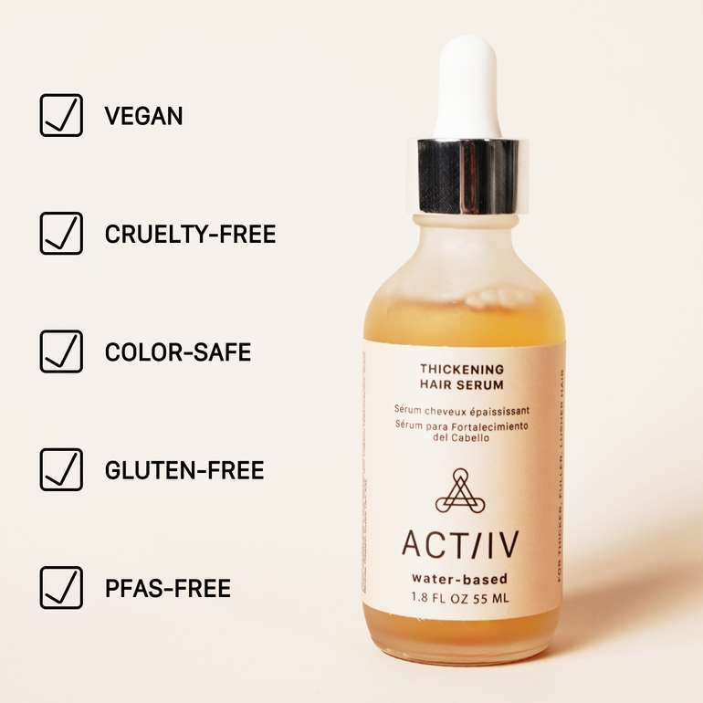 features of water-based thickening hair serum vegan cruelty free color safe gluten free