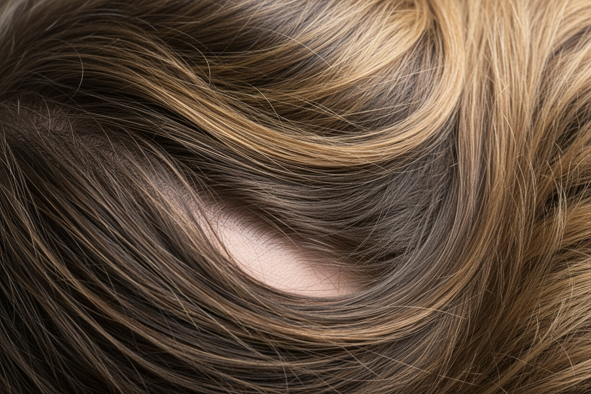close up of a woman with healthy hair and scalp