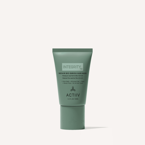ACTIIV Integrity Rx Repair Bio-Enrich Hair Mask 3.3 oz tube for damaged, color-treated hair with plant-based repair complex.