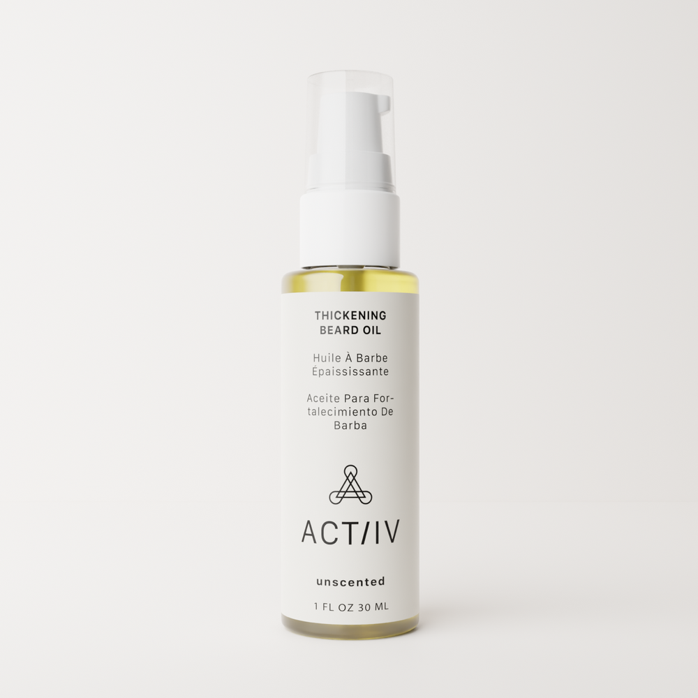Thickening Beard Oil unscented by ACT/IV in a spray bottle for fuller, softer beards, 1 fl oz.