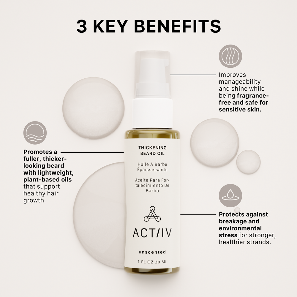 Thickening Beard Oil unscented by ACT/IV in a spray bottle for fuller, softer beards, 1 fl oz.