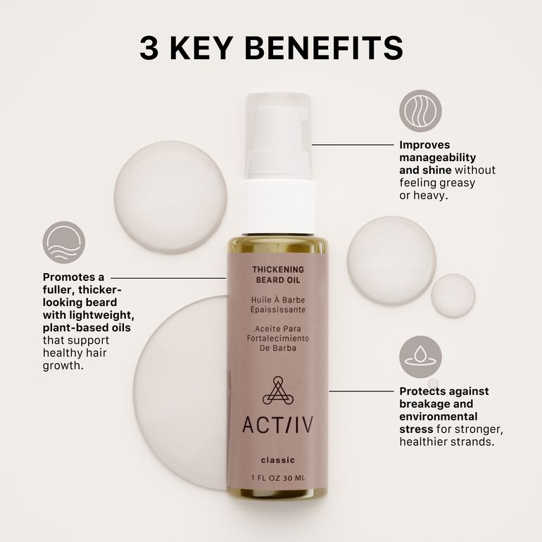key benefits for ACTIIV classic scented thickening beard oil