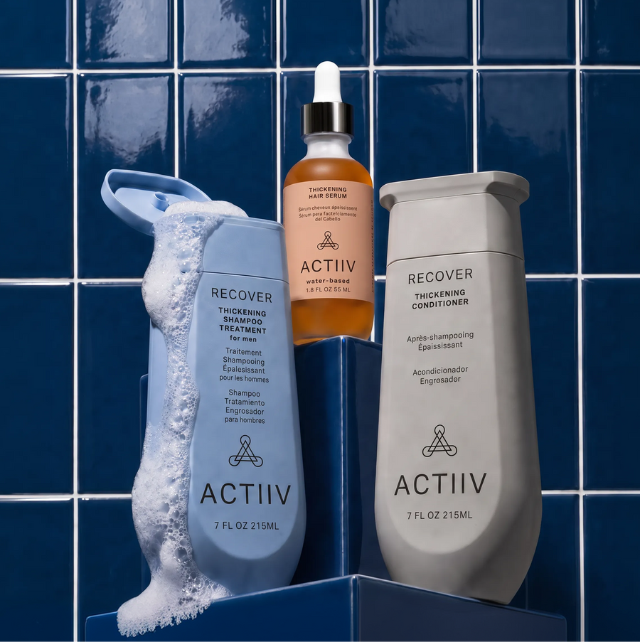 Recover for Men shampoo, serum, and conditioner
