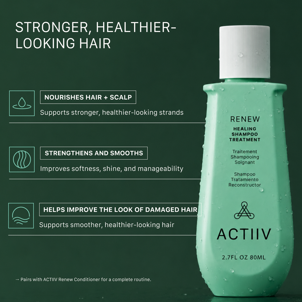 ACTIIV Renew healing shampoo and conditioner travel set for dry or damaged hair with plant-based nourishing formula