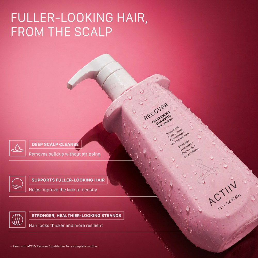 ACTIIV Recover Women's Thickening Shampoo and Conditioner Duo, 16 oz salon size, plant-based hair care for fine, thinning hair, fuller-looking hair, and healthy scalp, Global Excellence Award Winner.