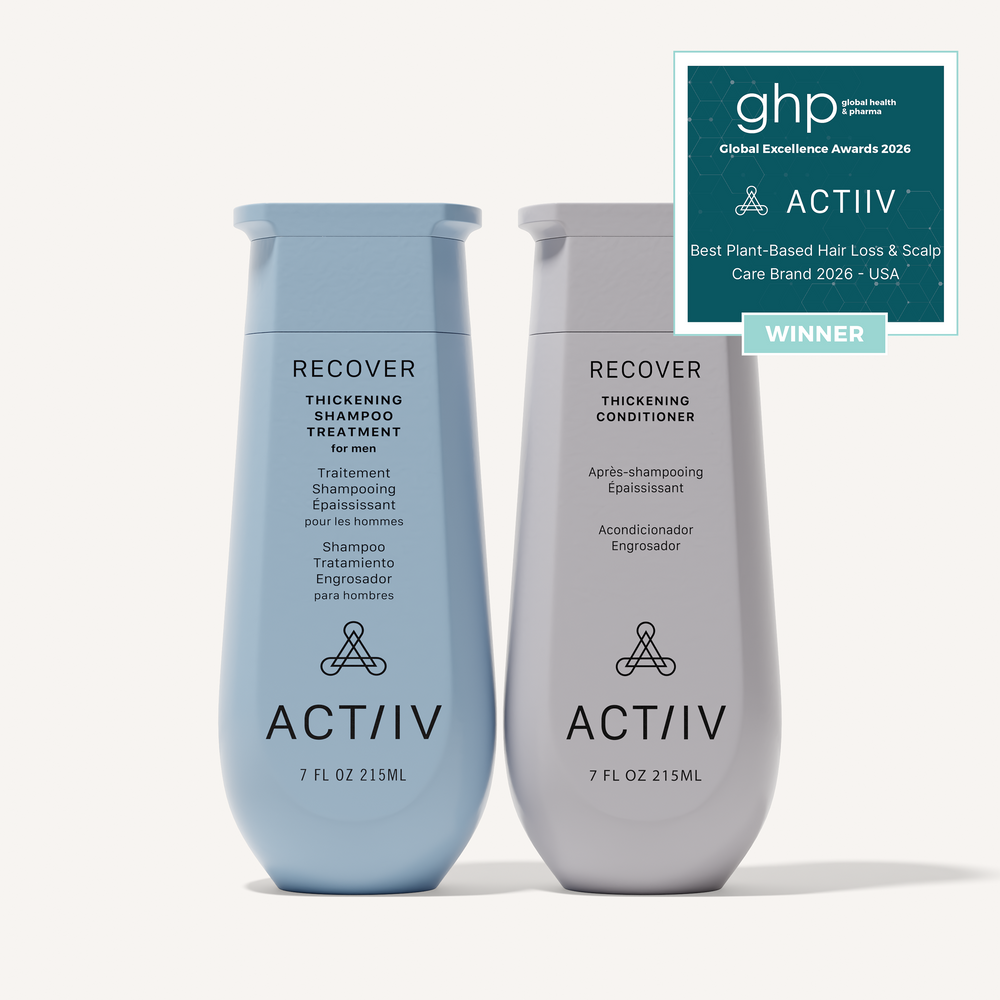 ACTIIV Recover Men's Thickening Shampoo and Conditioner Duo, 7 oz plant-based hair care system for thinning hair, healthy scalp, and visibly fuller-looking hair, Global Excellence Award Winner.