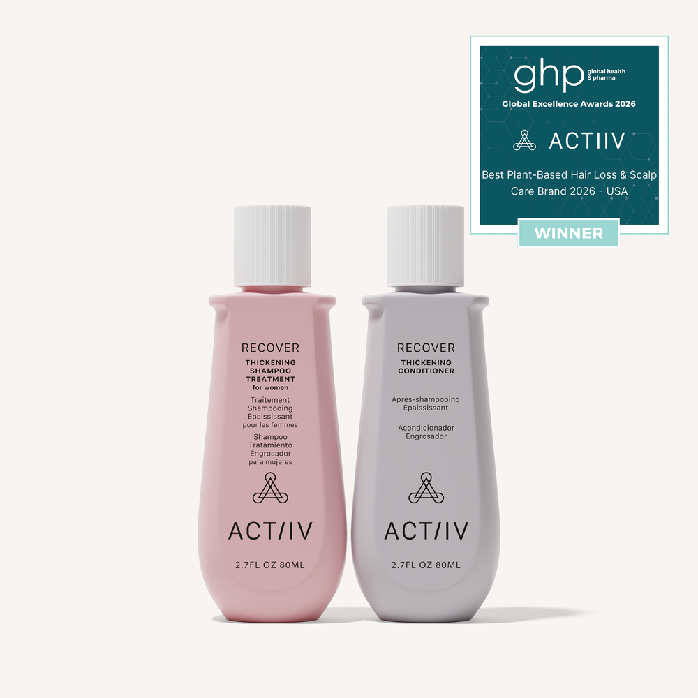 ACTIIV Recover Women's Travel Size Thickening Shampoo and Conditioner Duo, 2.7 oz plant-based hair care for fine, thinning hair and healthy-looking scalp, Global Excellence Award Winner.