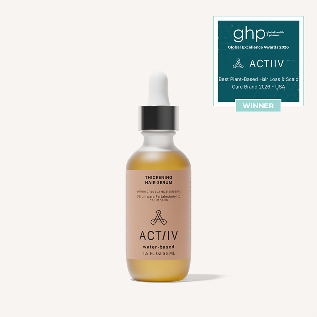 ACTIIV Water-Based Thickening Hair Serum, plant-based scalp and hair serum for fine, thinning hair that promotes fuller-looking, healthier-looking hair and supports a healthy scalp, Global Excellence Award Winner.
