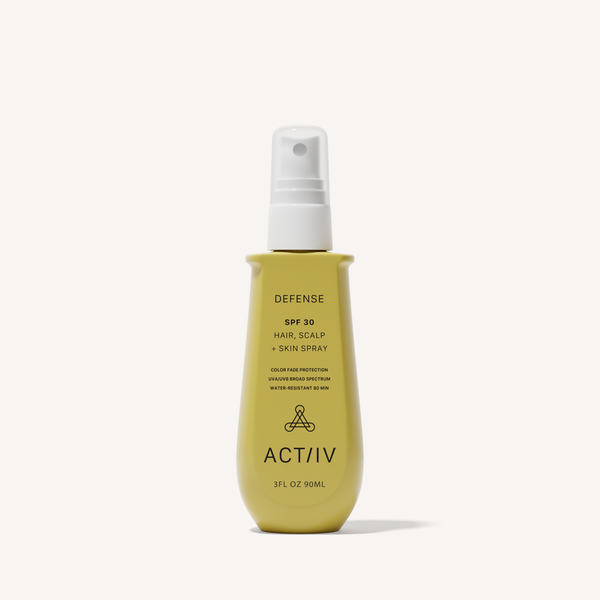 ACTIIV Defense SPF 30 hair scalp and skin spray sunscreen with UVA UVB protection water resistant 80 minutes 3 oz