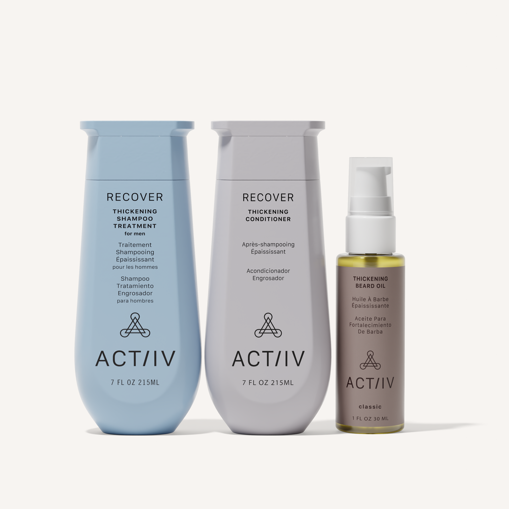 ACTIIV Recover men’s thickening shampoo and conditioner with beard oil set for thinning hair and fuller-looking beard