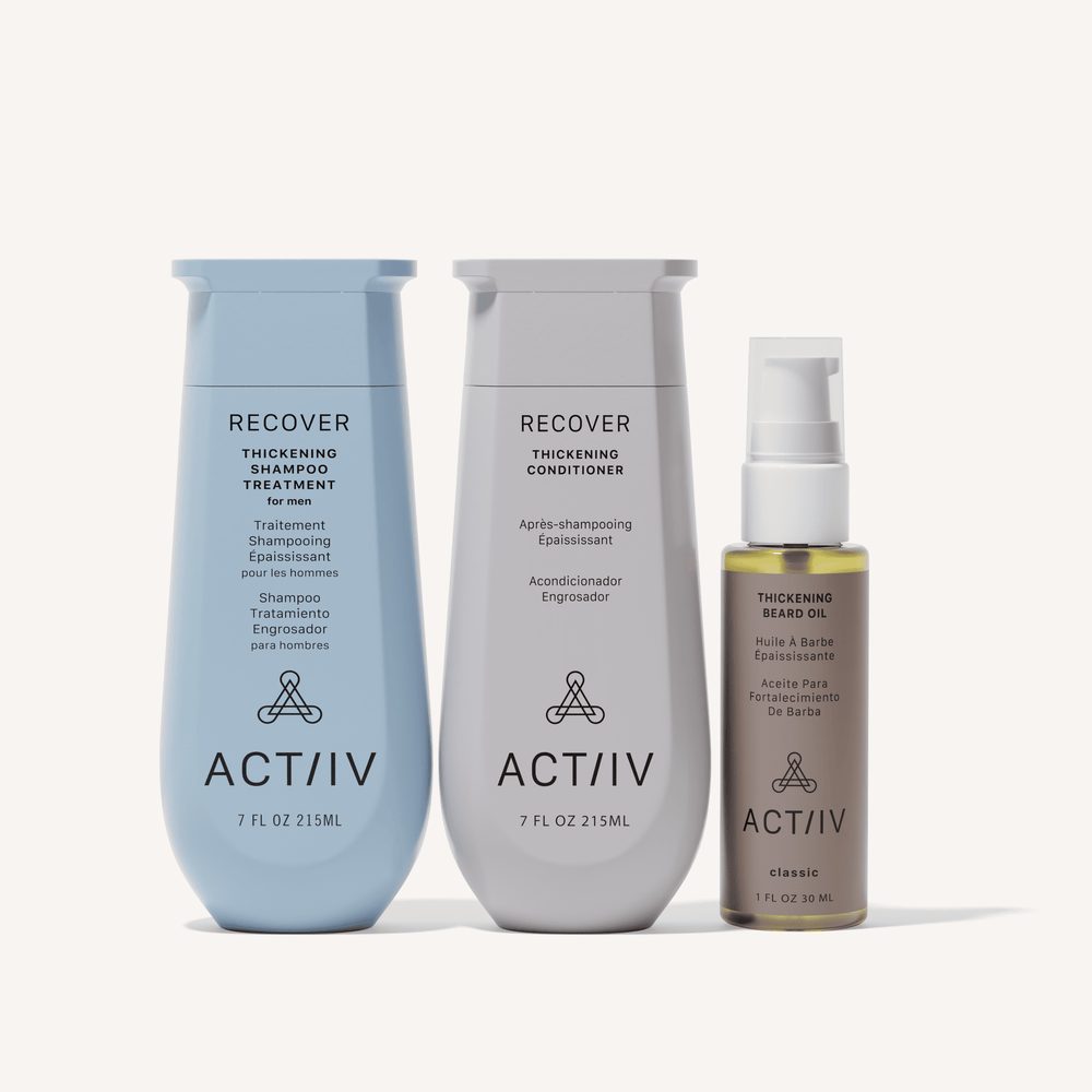 ACTIIV Recover men’s thickening shampoo and conditioner with beard oil set for thinning hair and fuller-looking beard