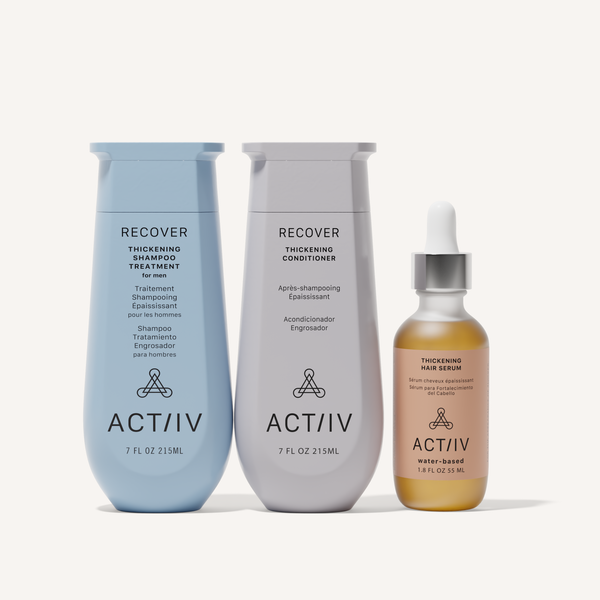 ACTIIV Recover men’s thickening shampoo, conditioner, and hair serum set for thinning hair and visible density support