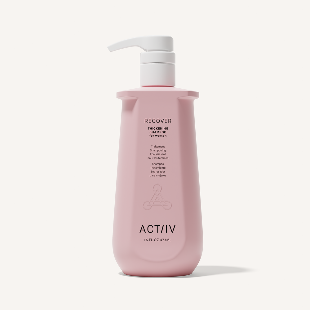ACTIIV Recover Thickening Shampoo for Women 16 oz in pink bottle, plant-based formula for fine and thinning hair