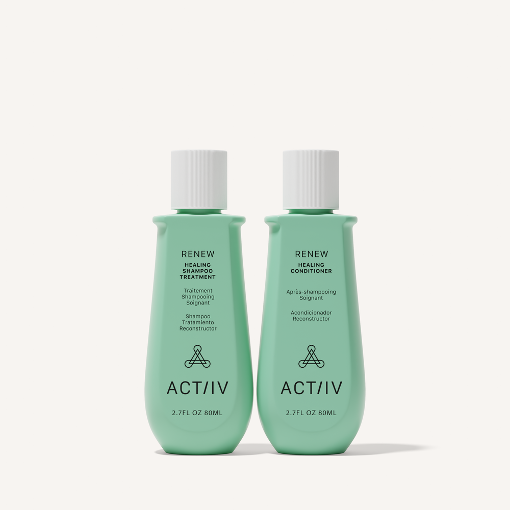 ACTIIV Renew healing shampoo and conditioner travel set for dry or damaged hair with plant-based nourishing formula