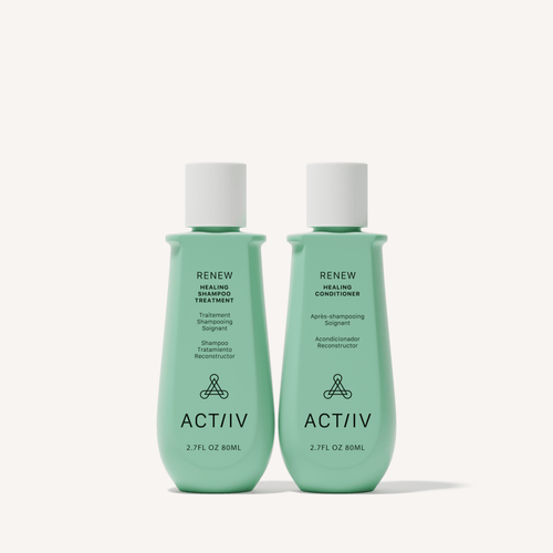 ACTIIV Renew healing shampoo and conditioner travel set for dry or damaged hair with plant-based nourishing formula