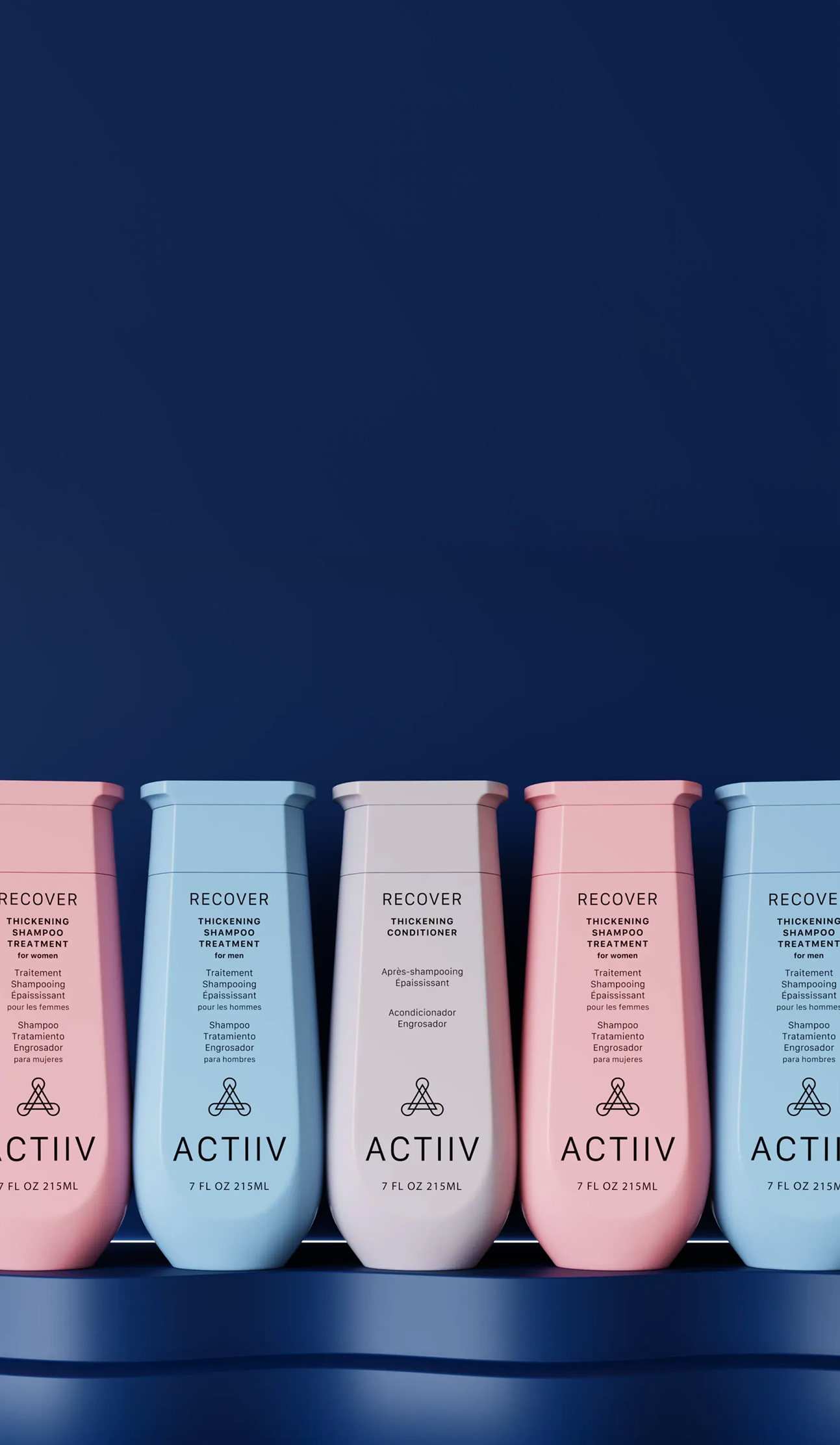 ACTIIV Recover hair thickening products for men and women, including thickening shampoo and conditioner for thinning hair.