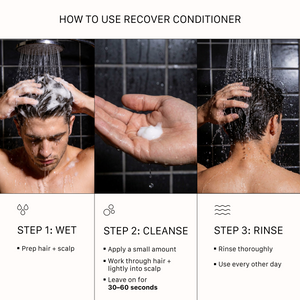 How to use ACTIIV Recover Thickening Conditioner for best results — wet hair and scalp, apply a small amount, work through hair and lightly into scalp, leave on for 30–60 seconds, and rinse thoroughly. Lightweight thickening conditioner for fuller-looking, healthier-feeling hair.