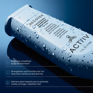 ACTIIV Recover Men thickening shampoo bottle highlighting plant-based scalp care and hair strengthening benefits