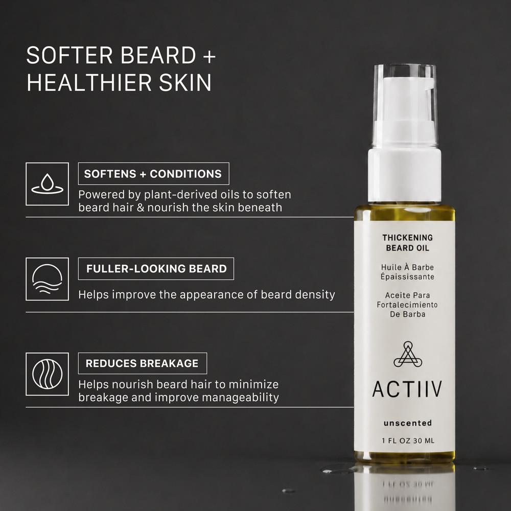 ACTIIV Thickening Beard Oil Unscented 1 oz plant-based beard conditioning oil for thicker fuller looking beard