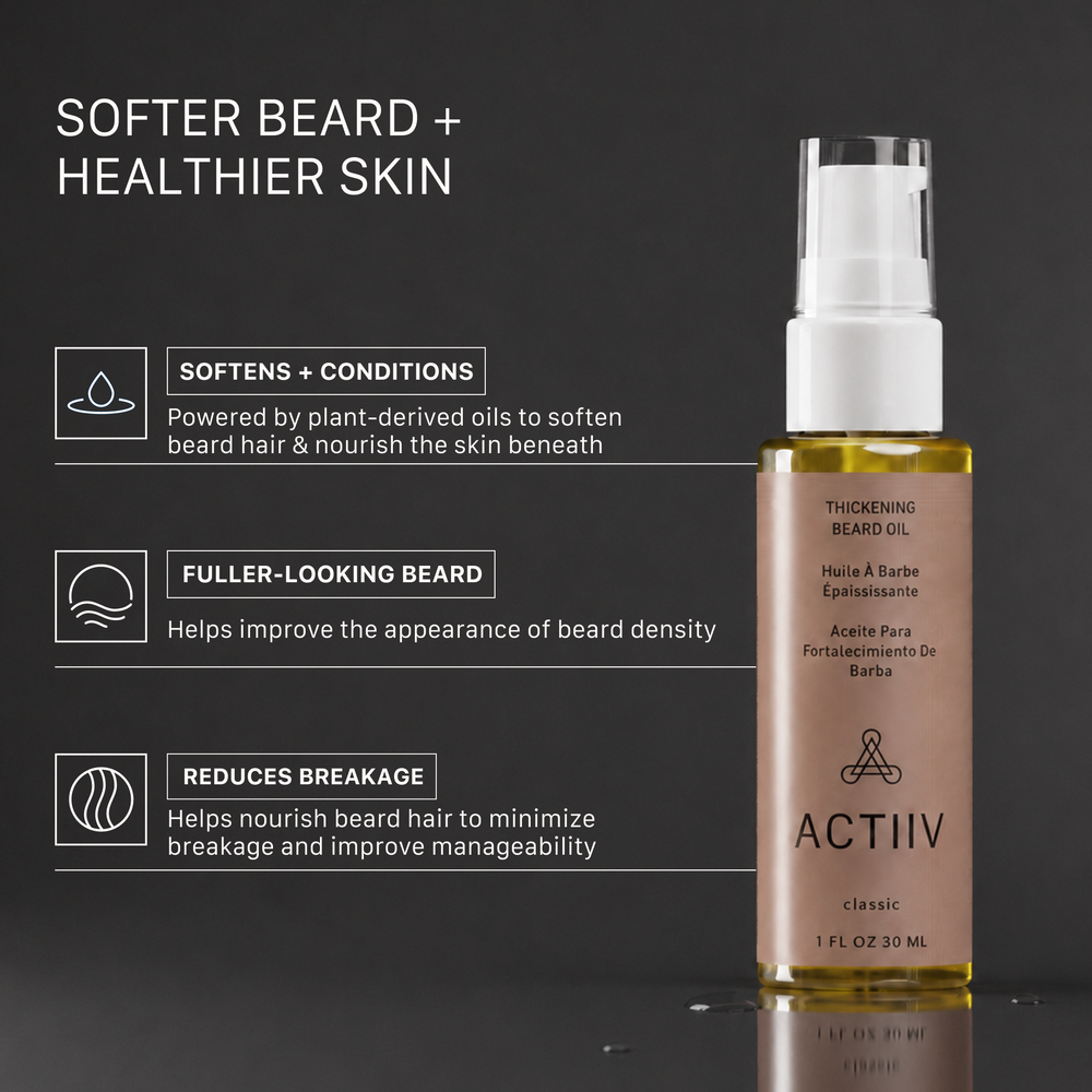 ACTIIV Thickening Beard Oil Classic 1 oz plant-based beard conditioning oil for thicker fuller beard appearance