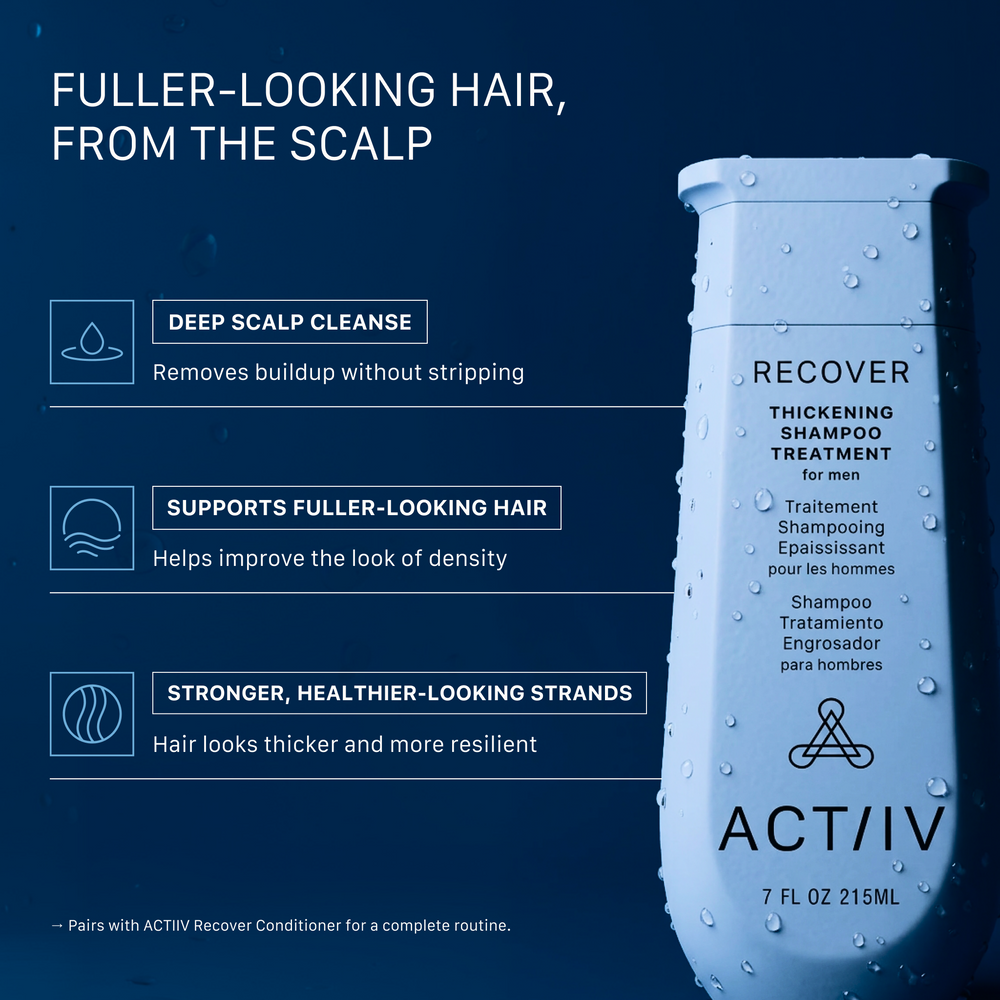 ACTIIV Recover Thickening Shampoo Treatment for Men 7 oz bottle for thinning hair, plant-based thickening shampoo
