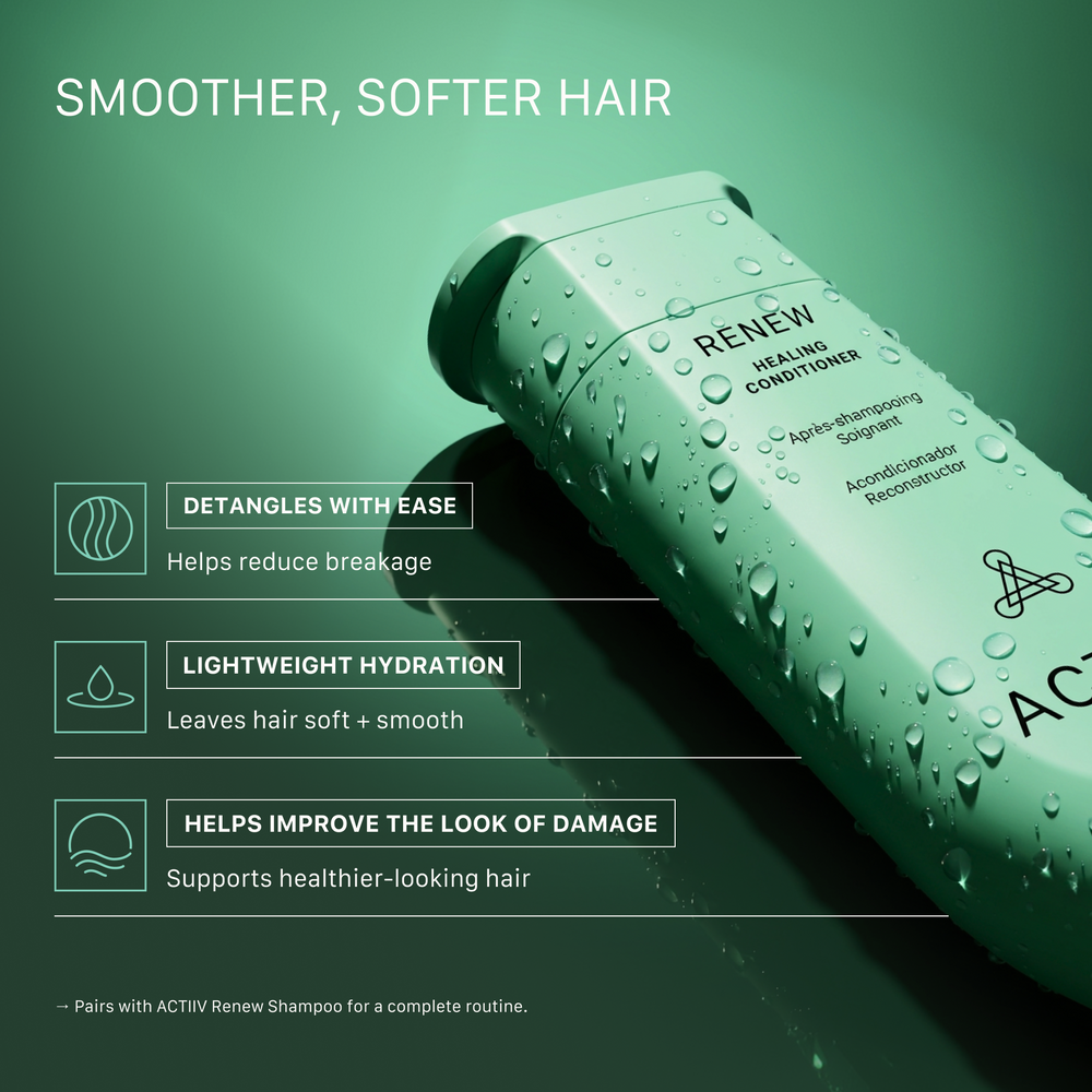 ACTIIV Renew Healing Conditioner in mint green bottle, 7 fl oz, plant-based amino acid conditioner for damaged and chemically treated hair, salon-quality hair care