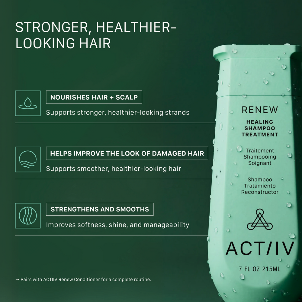 ACTIIV Renew Healing Shampoo Treatment 7 oz bottle for damaged hair and scalp care, plant-based restorative shampoo