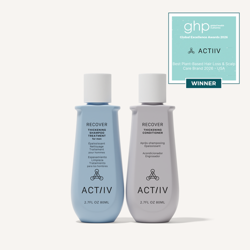ACTIIV Recover Men's Travel Size Thickening Shampoo and Conditioner Duo, 2.7 oz plant-based hair care for thinning hair and healthy-looking scalp, Global Excellence Award Winner.