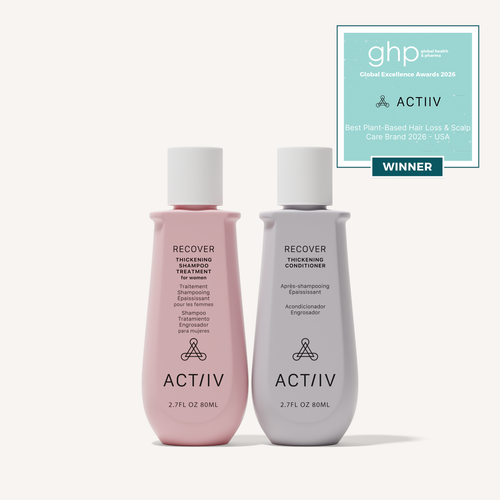 ACTIIV Recover Women's Travel Size Thickening Shampoo and Conditioner Duo, 2.7 oz plant-based hair care for fine, thinning hair and healthy-looking scalp, Global Excellence Award Winner.