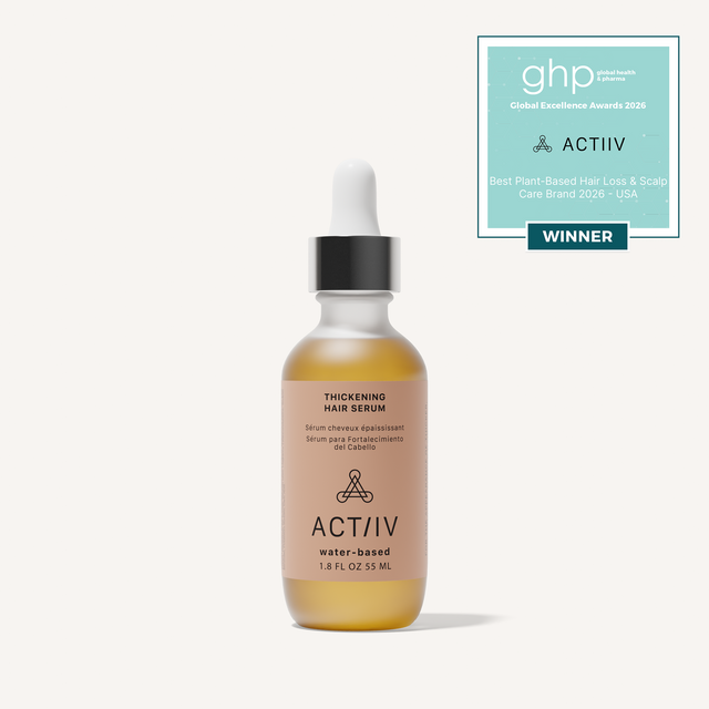 ACTIIV Water-Based Thickening Hair Serum, plant-based scalp and hair serum for fine, thinning hair that promotes fuller-looking, healthier-looking hair and supports a healthy scalp, Global Excellence Award Winner.