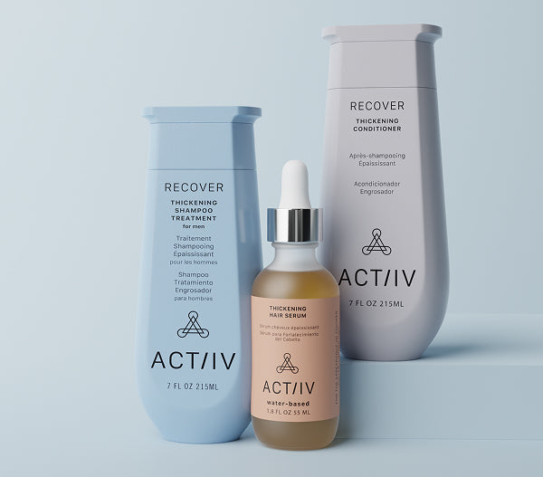 ACTIIV Recover thickening shampoo and conditioner for men with water-based hair serum