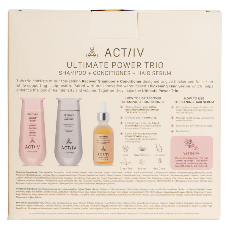 actiiv women's power trio with recover thickening shampoo and conditioner and thickening hair serum - back view