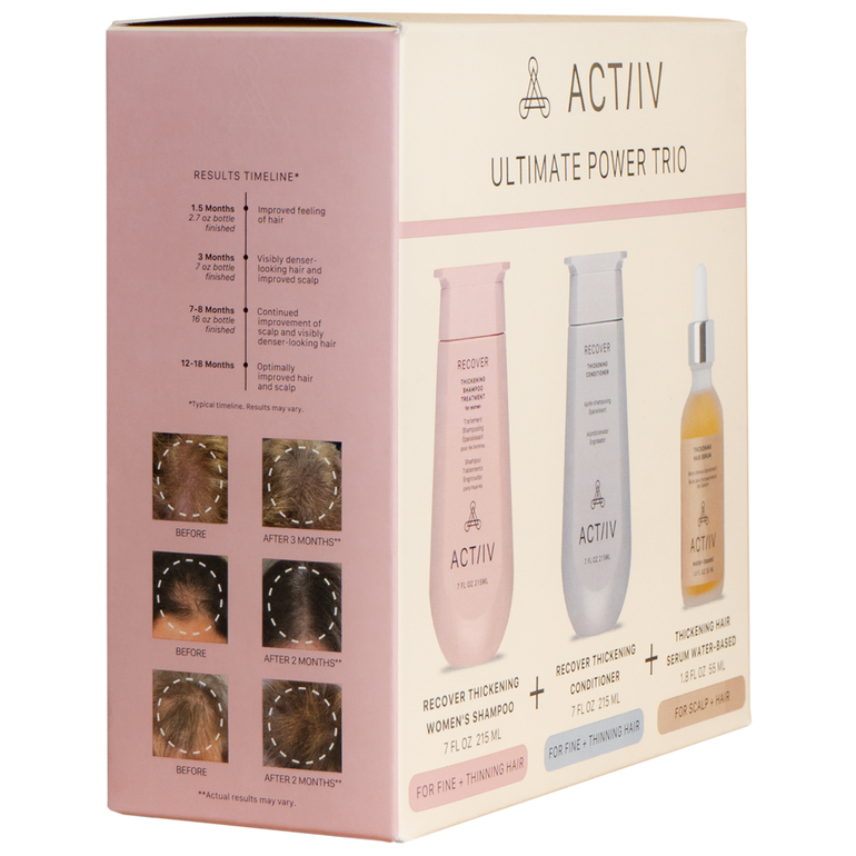 actiiv women's power trio with recover thickening shampoo and conditioner and thickening hair serum - side view