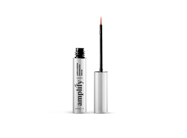 actiiv amplify lash and brow enhancing serum 1ml sample silver bottle open showing applicator