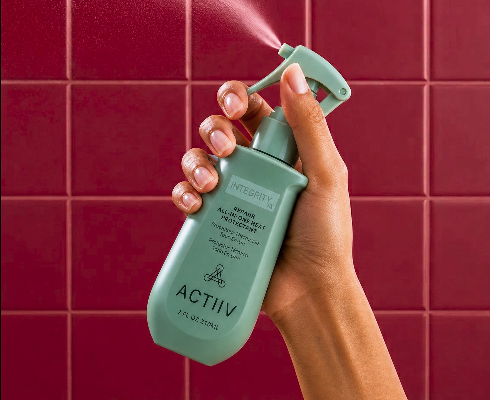 ACTIIV INTEGRITYrx Repair All-In-One Heat Protectant spray for protecting hair from heat styling while helping reduce frizz and breakage.