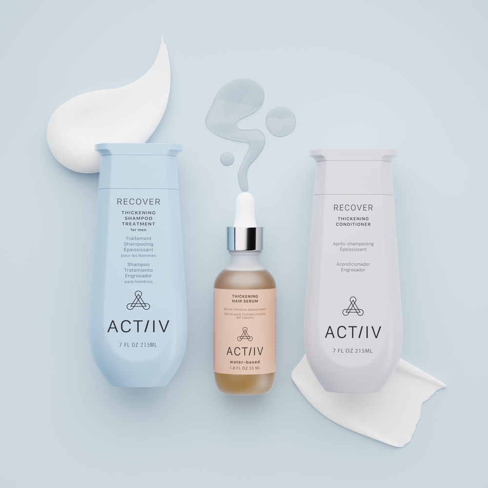 ACTIIV Recover men’s thickening shampoo, conditioner, and hair serum set for thinning hair and visible density support