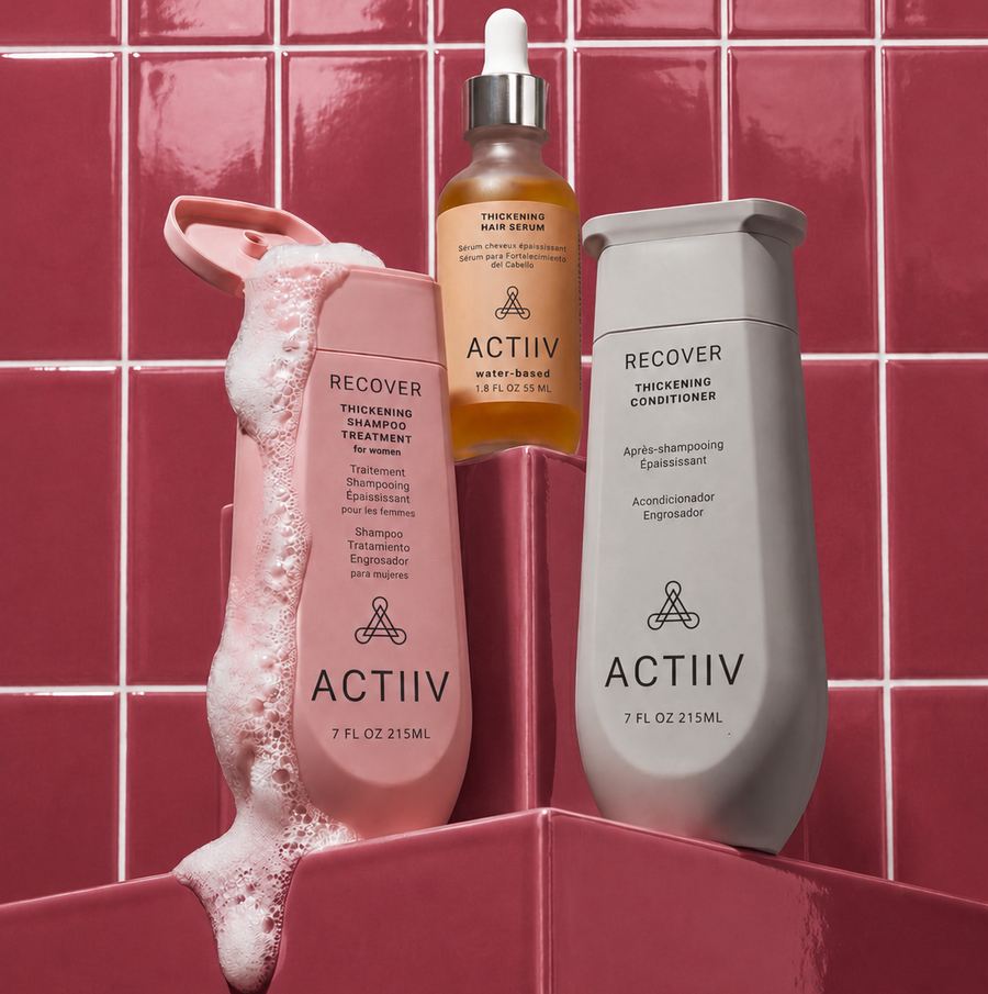 Recover for Women shampoo, serum, and conditioner