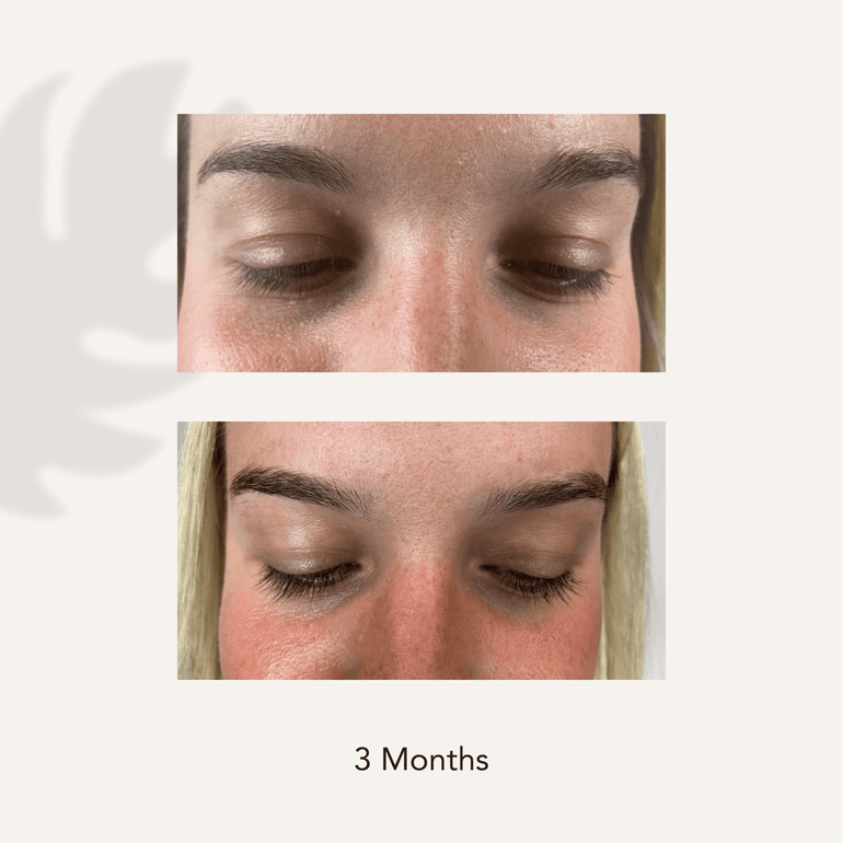 3 month before and after photo of female customer with thicker fuller lashes from using Actiiv Amplify Lash and Brow products