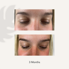 3 Month before and after photo showing thicker fuller lashes from using Actiiv Amplify Lash and Brow enhancing serum
